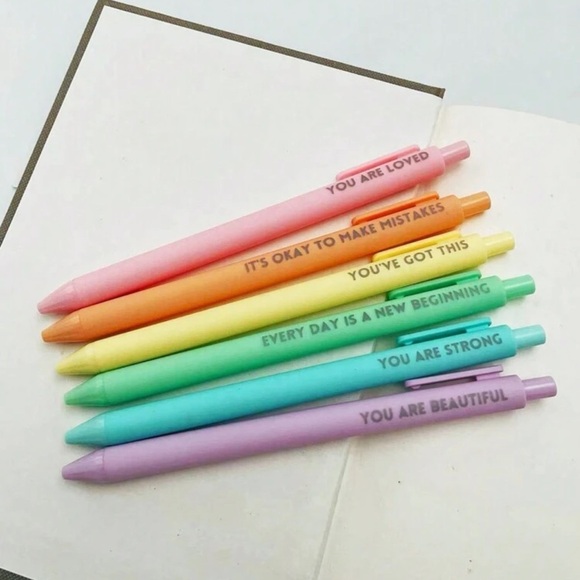 6pc Pastel Motivational Happy Vibes Click Retractable Pen - Picture 1 of 4